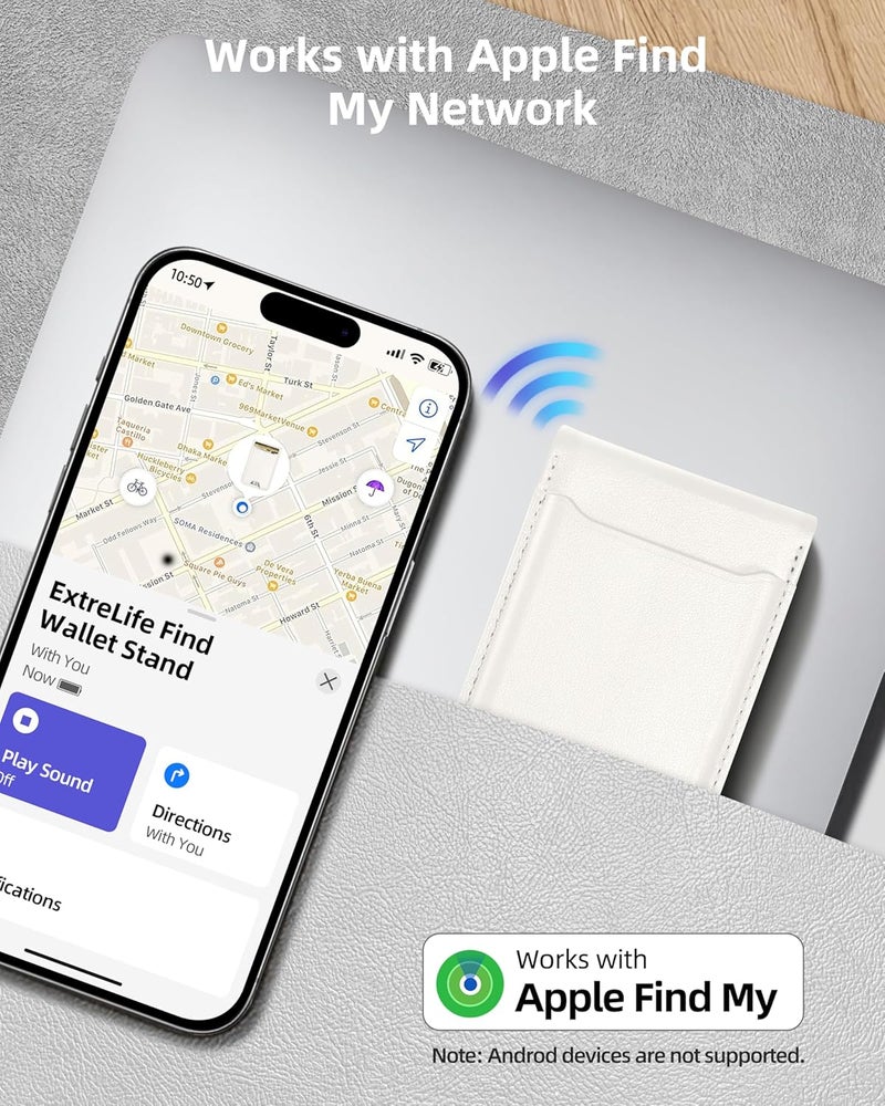 ExtreLife for Magsafe Wallet, Works with Apple Find My, Strongest Magnetic Wallet for iPhone 17/16/15/14/13/12 Series, Magnetic Card Holder with Adjustable Stand, 6 Cards Holder, Vegan Leather, White - Image 2